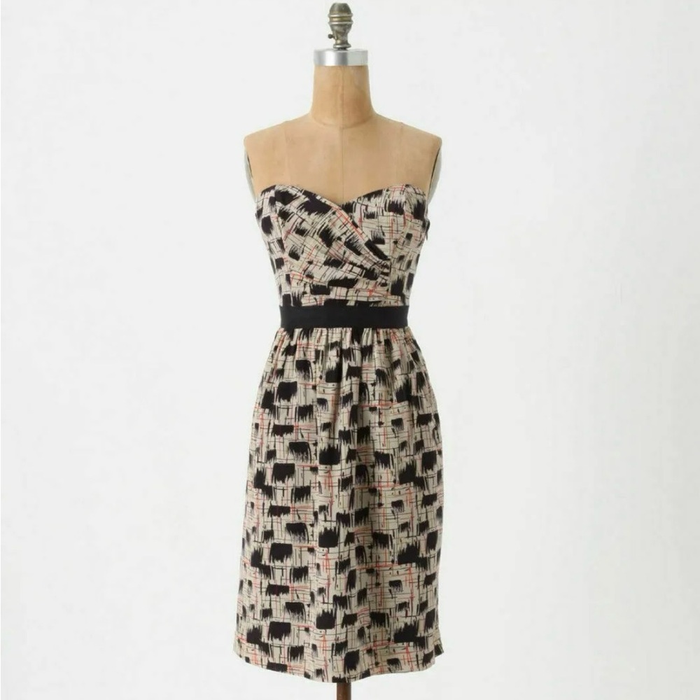 Anthropologie Strapless Dress- Sweetheart-Size 6 100% Silk Lined